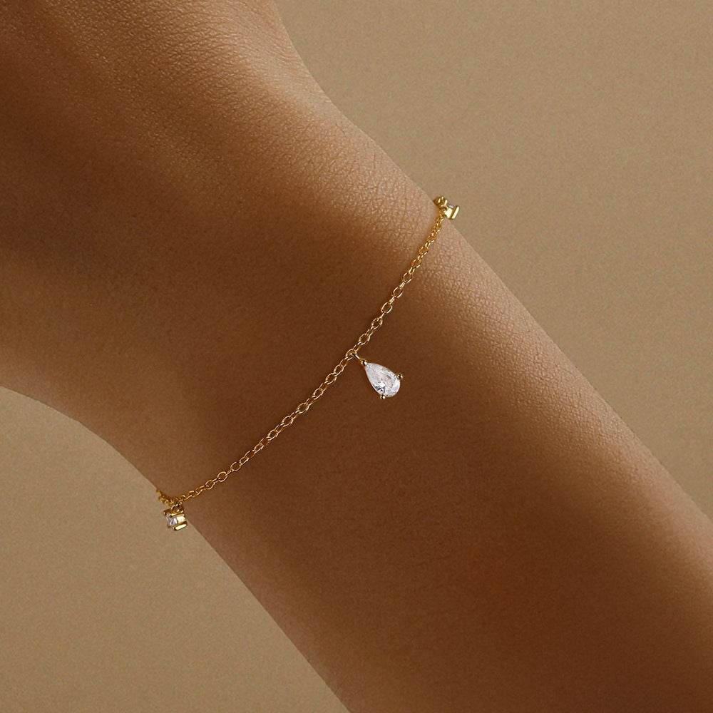 S925 pure silver daily wear water droplet simple and elegant diamond inlaid bracelet for women - MOWTE