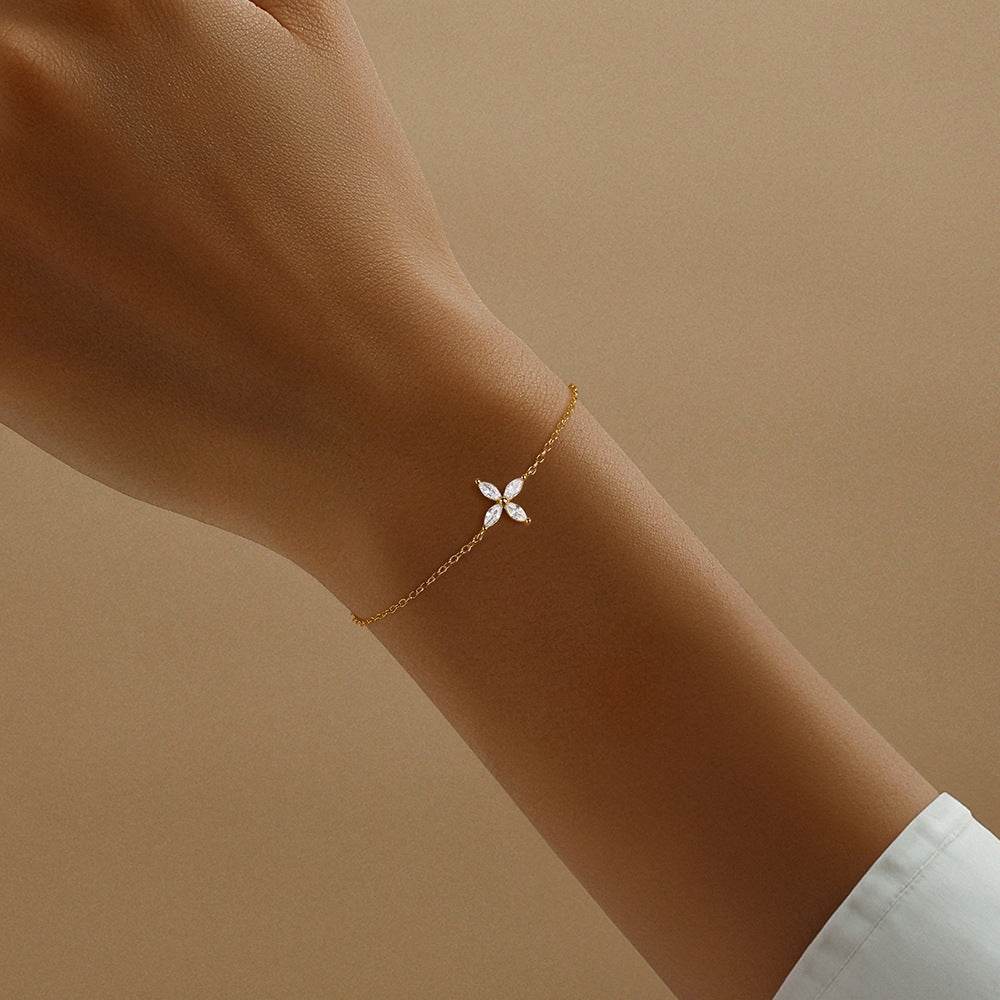 S925 pure silver daily wearing four leaf petal bracelet for women - MOWTE