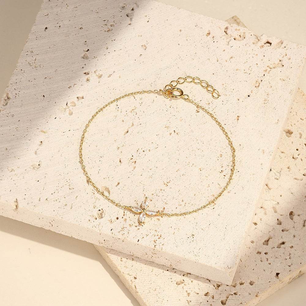 S925 pure silver daily wearing four leaf petal bracelet for women - MOWTE
