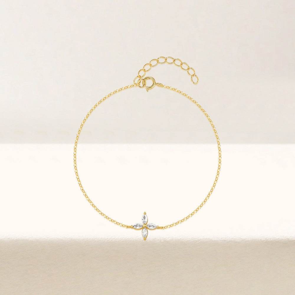 S925 pure silver daily wearing four leaf petal bracelet for women - MOWTE