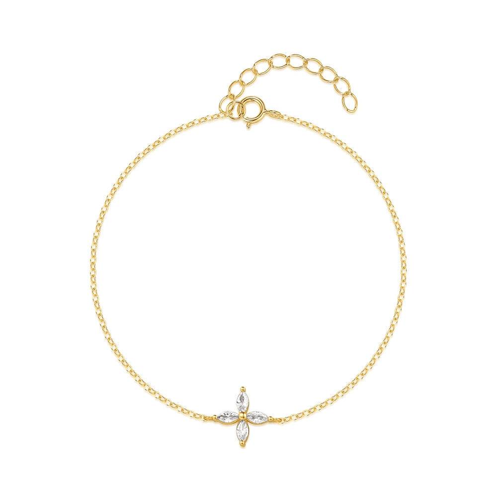 S925 pure silver daily wearing four leaf petal bracelet for women - MOWTE