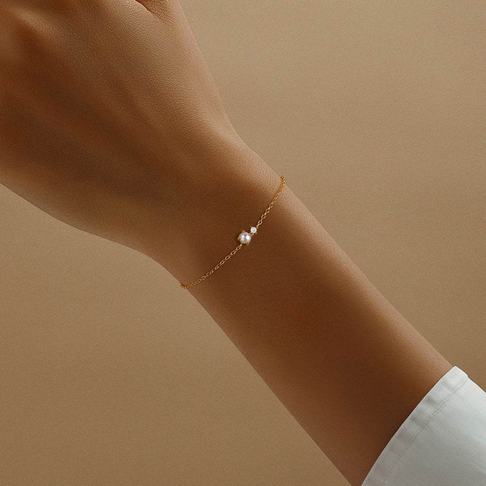 S925 sterling silver daily wear simple women's pearl diamond adjustable bracelet - MOWTE