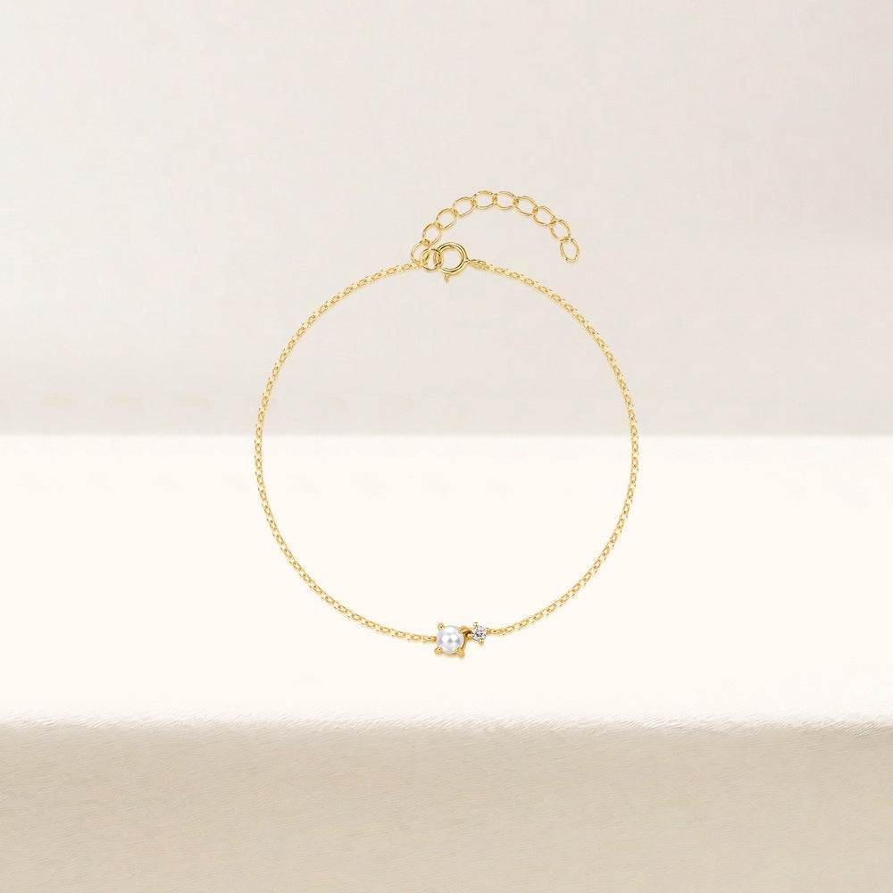 S925 sterling silver daily wear simple women's pearl diamond adjustable bracelet - MOWTE