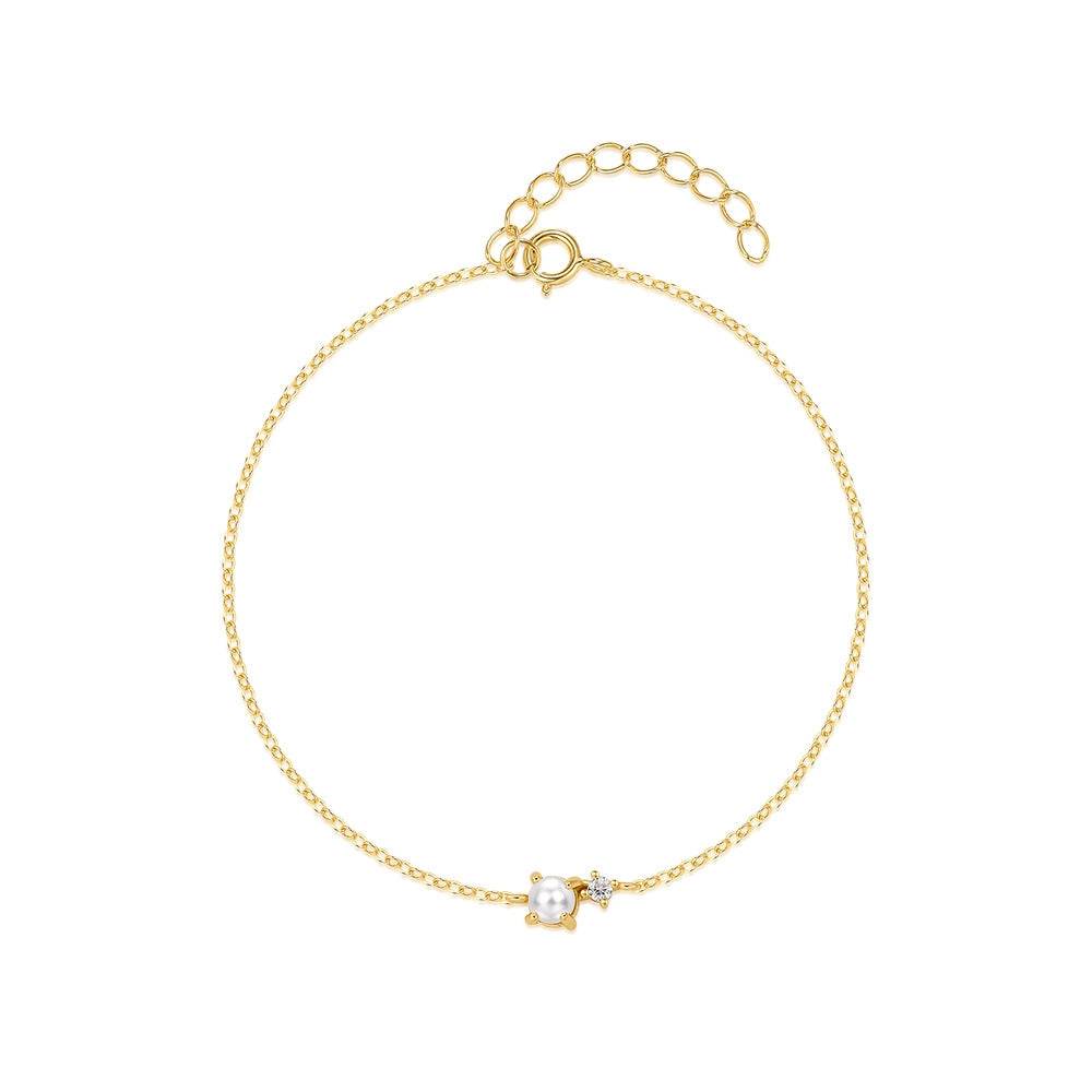 S925 sterling silver daily wear simple women's pearl diamond adjustable bracelet - MOWTE