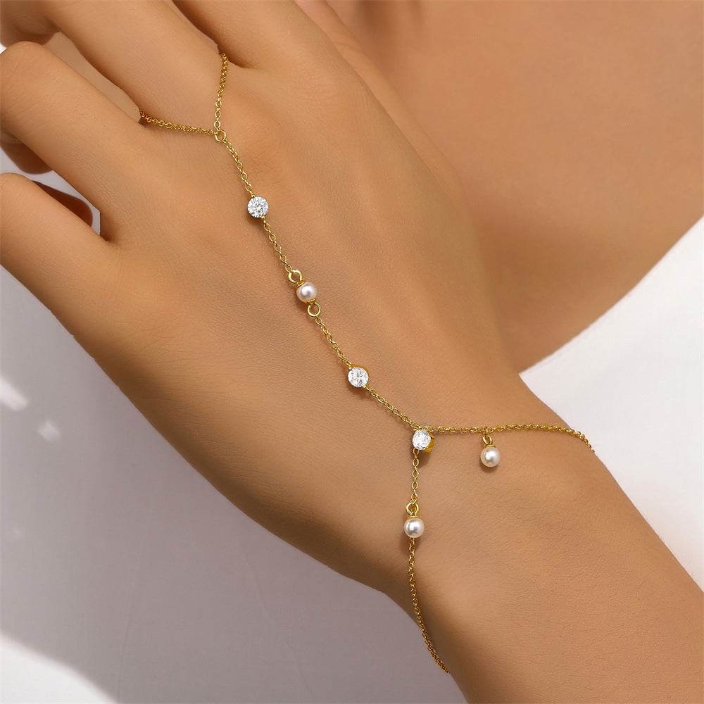 S925 sterling silver women's ring temperament pearl tassel elegant bracelet multi-layer stacked bracelet+ring - MOWTE