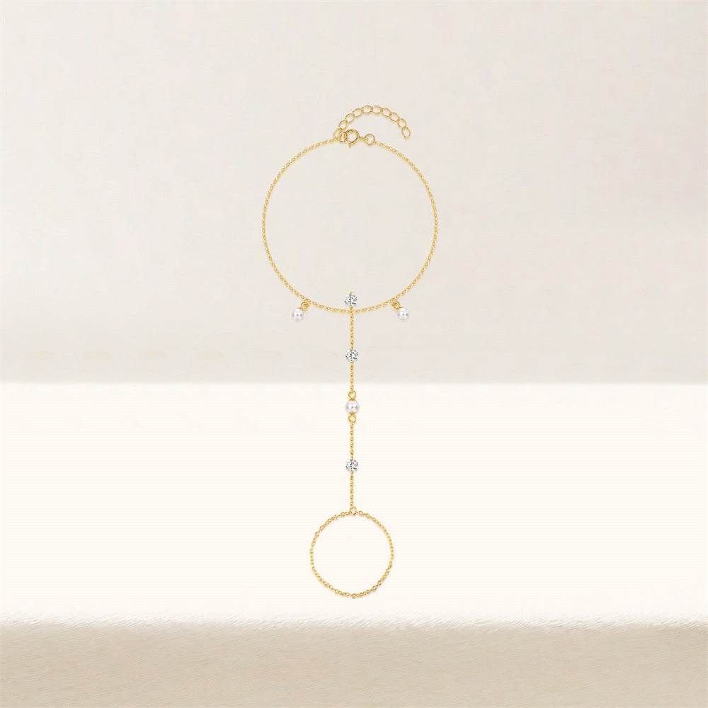 S925 sterling silver women's ring temperament pearl tassel elegant bracelet multi-layer stacked bracelet+ring - MOWTE