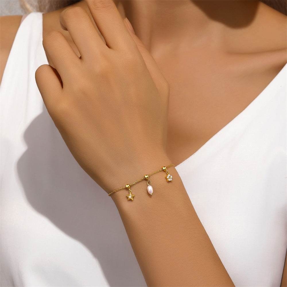 S925 silver pearl five petal flower starfish element can be pulled to adjust explosive DIY bracelet - MOWTE