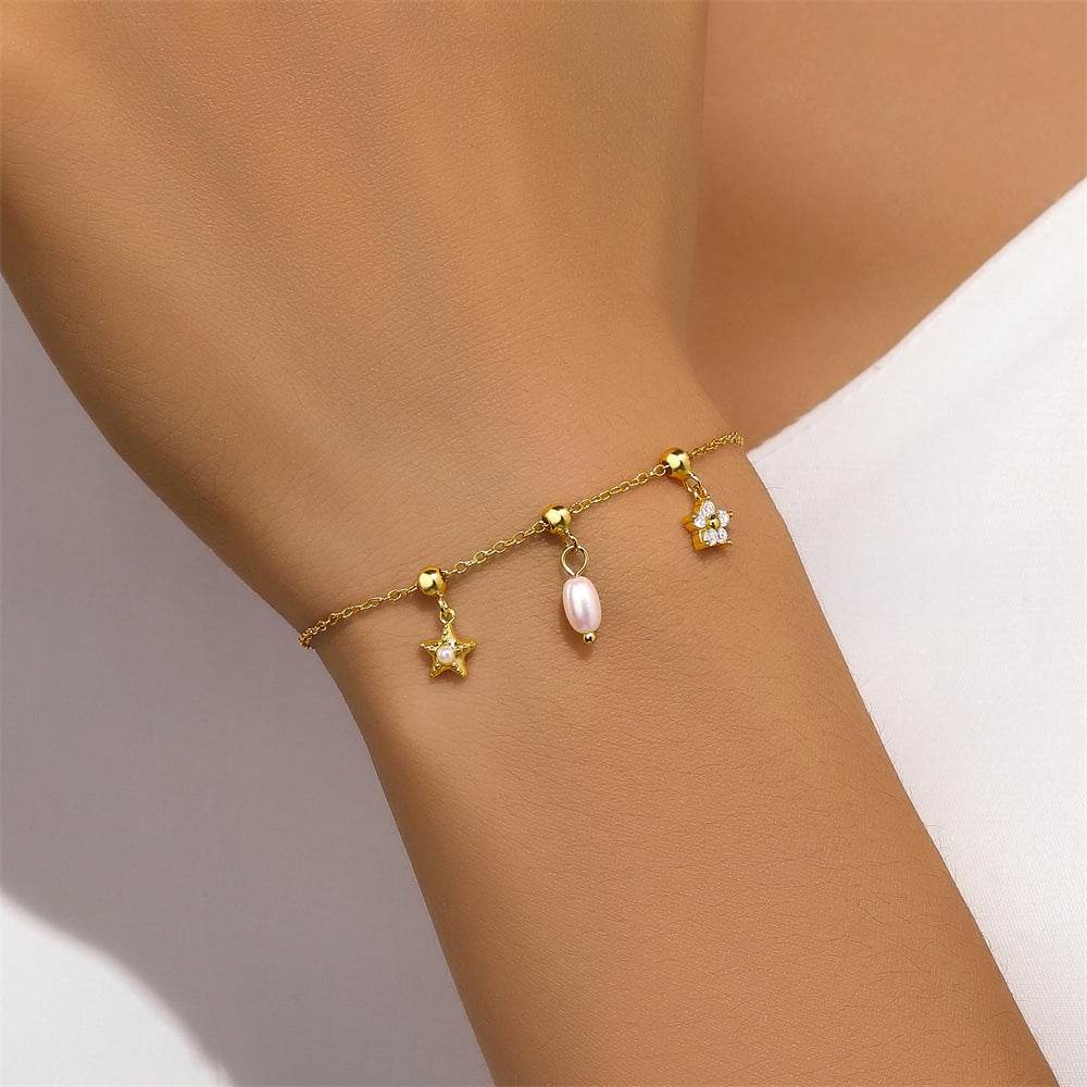 S925 silver pearl five petal flower starfish element can be pulled to adjust explosive DIY bracelet - MOWTE