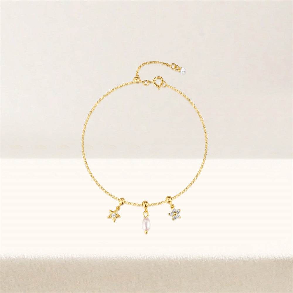 S925 silver pearl five petal flower starfish element can be pulled to adjust explosive DIY bracelet - MOWTE