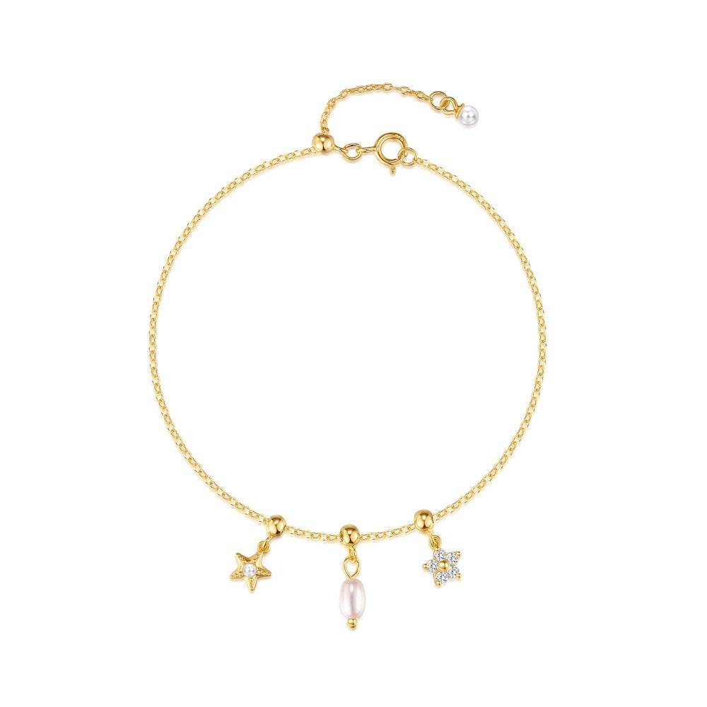 S925 silver pearl five petal flower starfish element can be pulled to adjust explosive DIY bracelet - MOWTE