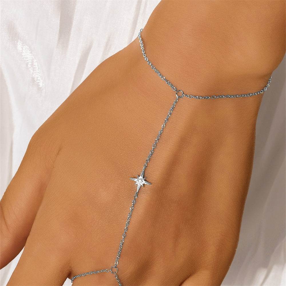 925 sterling silver octagonal star versatile bracelet with finger ring - MOWTE