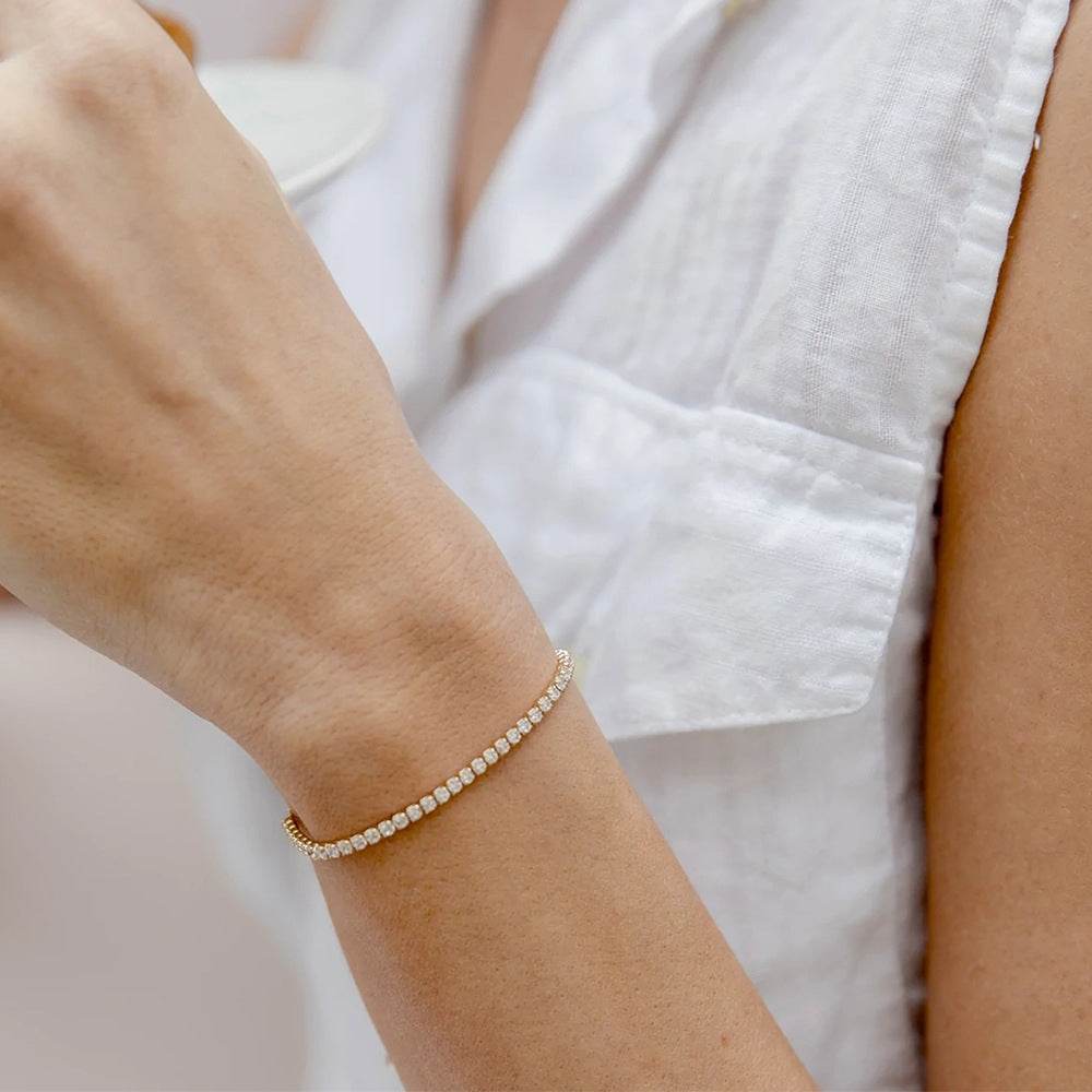 S925 sterling silver diamond set tennis bracelet adjustable for women - MOWTE