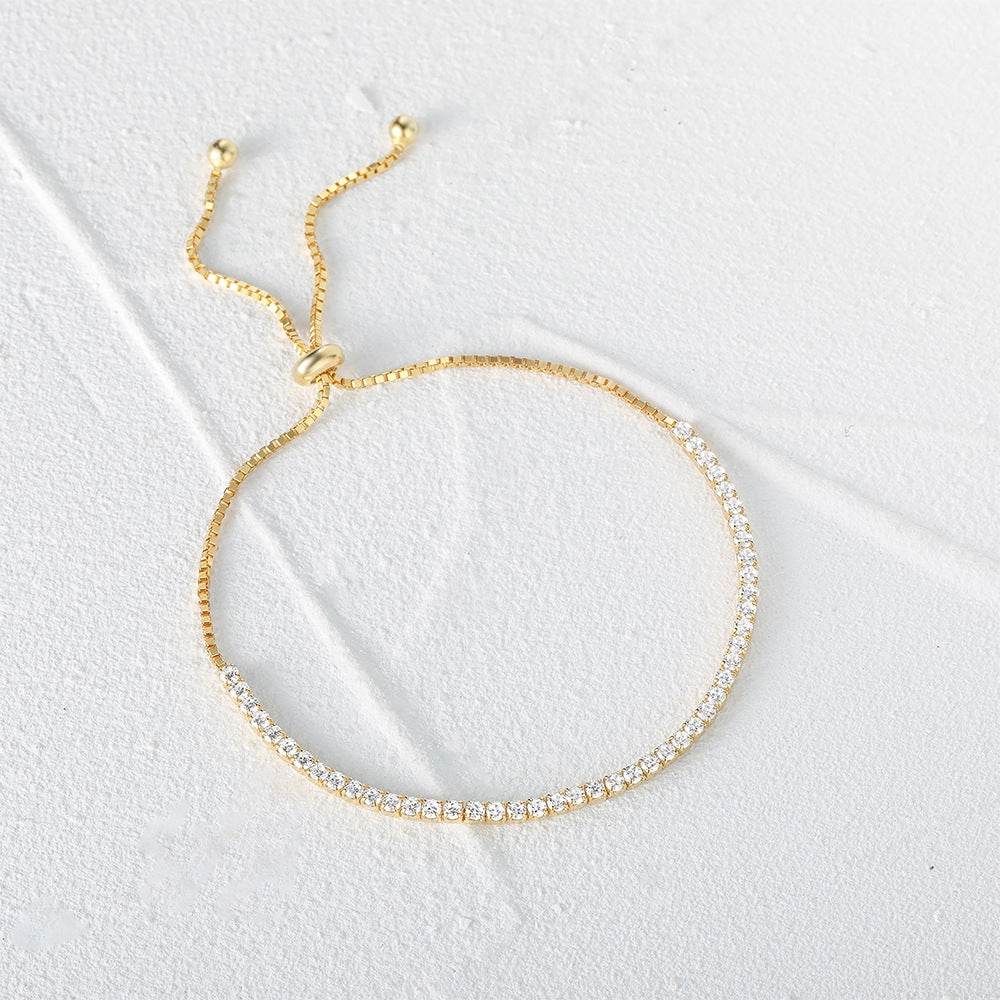 S925 sterling silver diamond set tennis bracelet adjustable for women - MOWTE