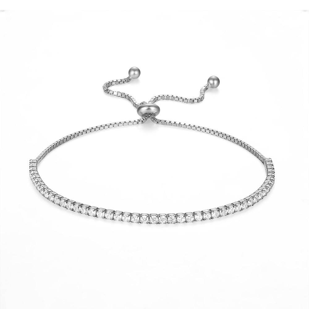 S925 sterling silver diamond set tennis bracelet adjustable for women - MOWTE