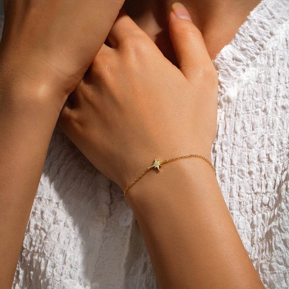 S925 pure silver octagonal star diamond women's bracelet - MOWTE