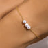 S925 sterling silver 3 pearl sliding gold fine chain bracelet exquisite - MOWTE