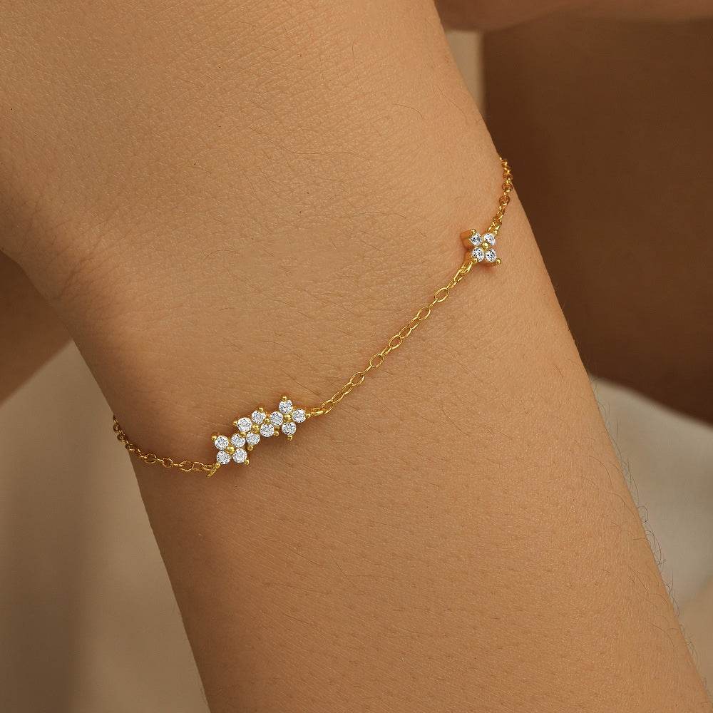 Gold s925 sterling silver with diamond petals for daily wear with women's bracelet - MOWTE