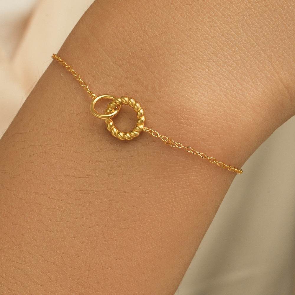 S925 Sterling Silver Simple Personality Versatile Fried Dough Twists Round Ring Buckle Bracelet - MOWTE