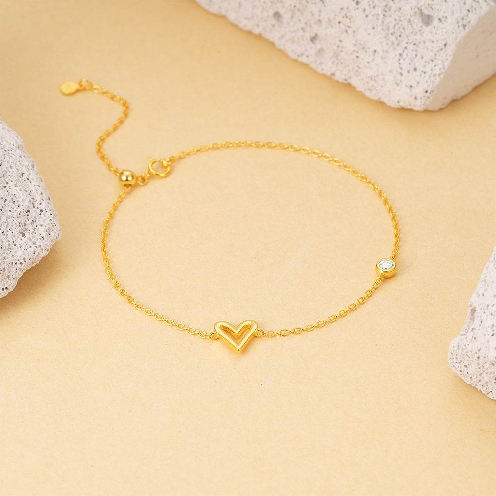 S925 pure silver heart interval diamond inlaid women's bracelet - MOWTE