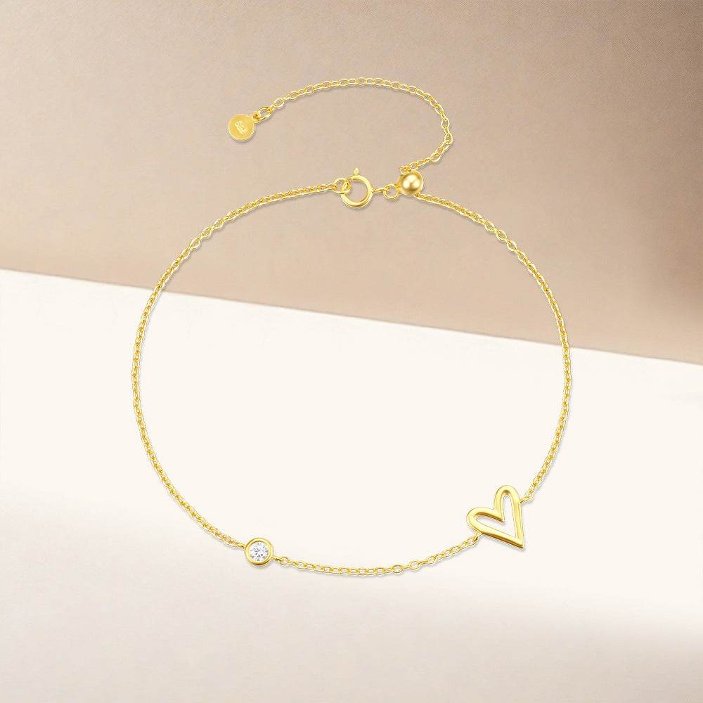S925 pure silver heart interval diamond inlaid women's bracelet - MOWTE