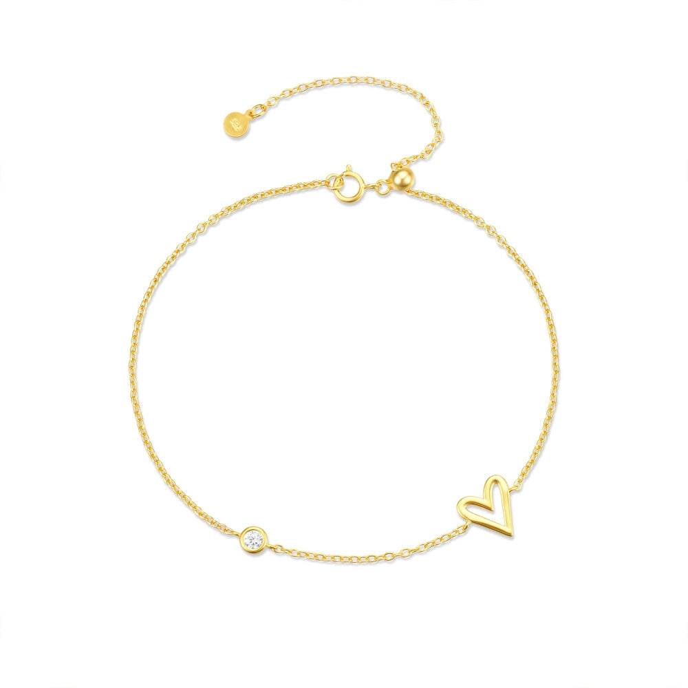 S925 pure silver heart interval diamond inlaid women's bracelet - MOWTE