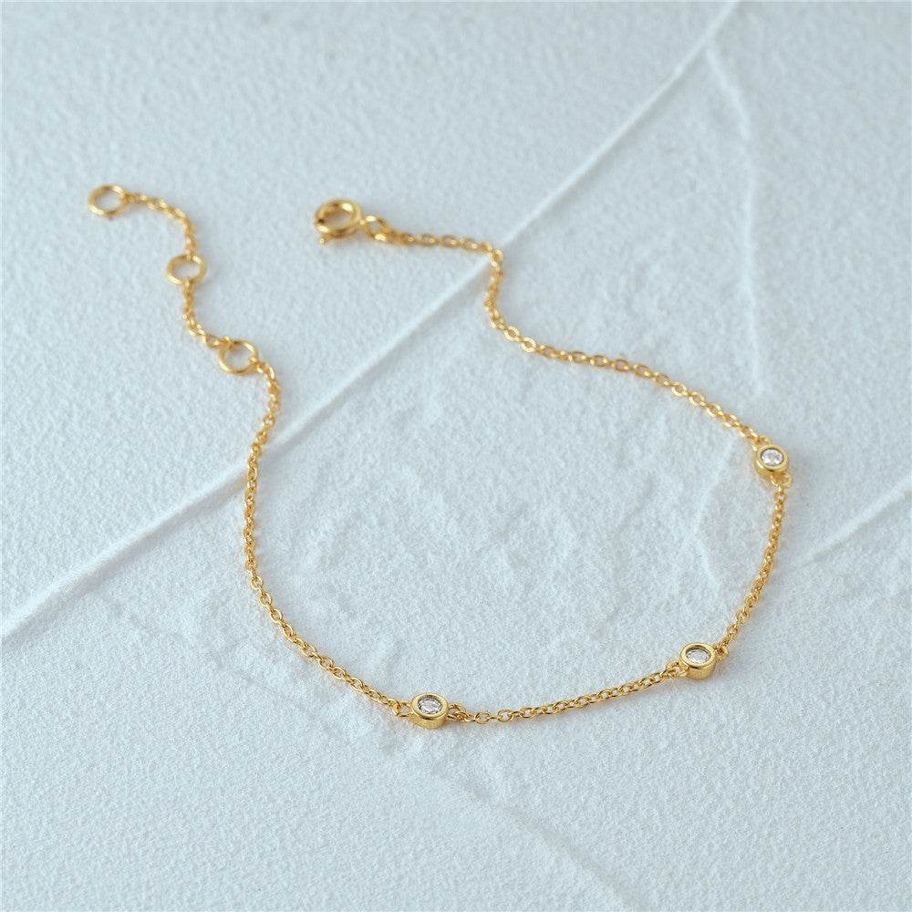 Simple S925 sterling silver three zircon inlaid daily wear women's bracelet - MOWTE
