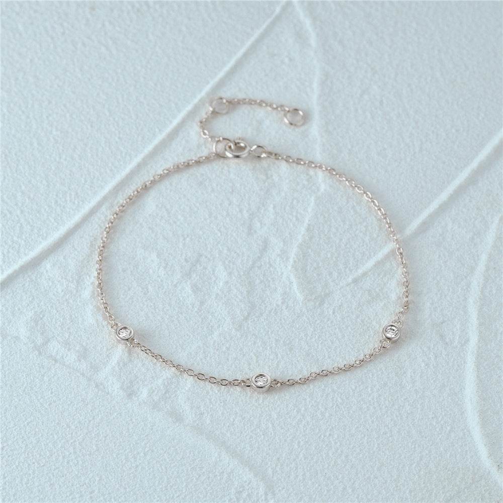 Simple S925 sterling silver three zircon inlaid daily wear women's bracelet - MOWTE