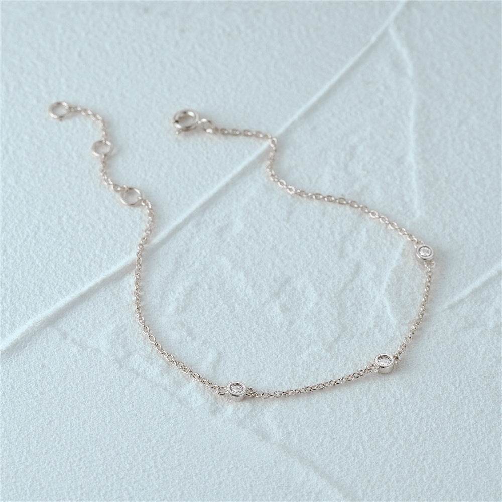 Simple S925 sterling silver three zircon inlaid daily wear women's bracelet - MOWTE