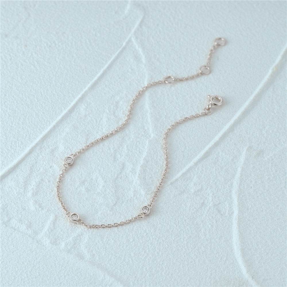 Simple S925 sterling silver three zircon inlaid daily wear women's bracelet - MOWTE