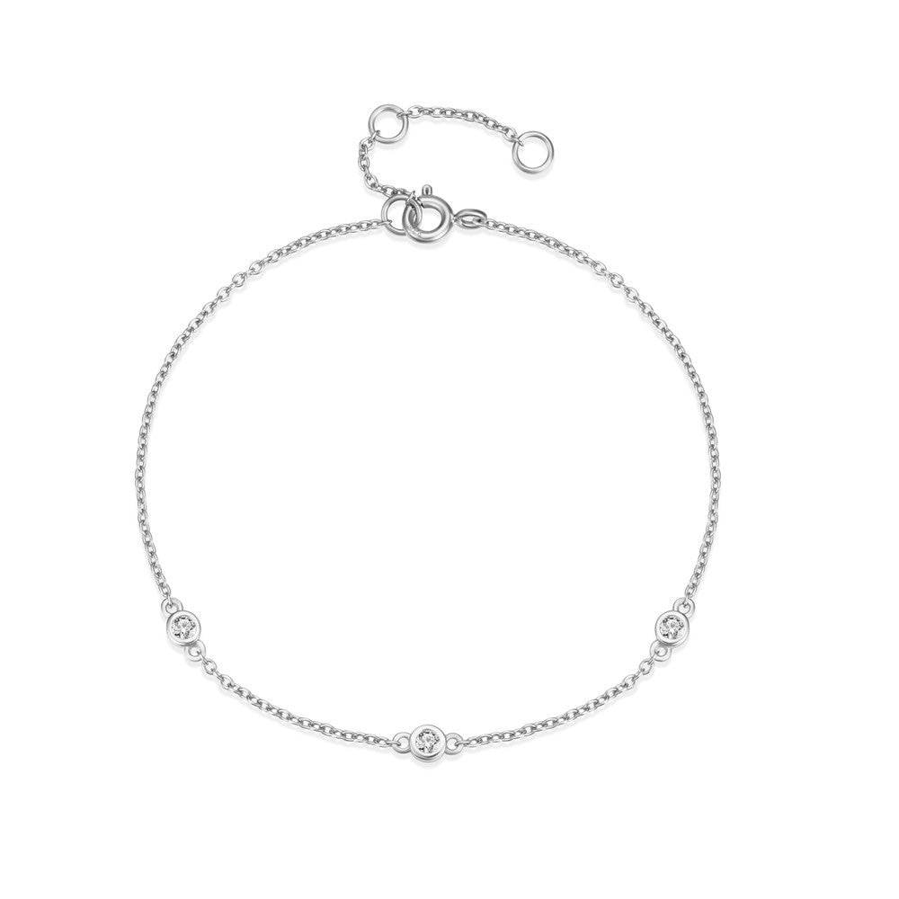 Simple S925 sterling silver three zircon inlaid daily wear women's bracelet - MOWTE