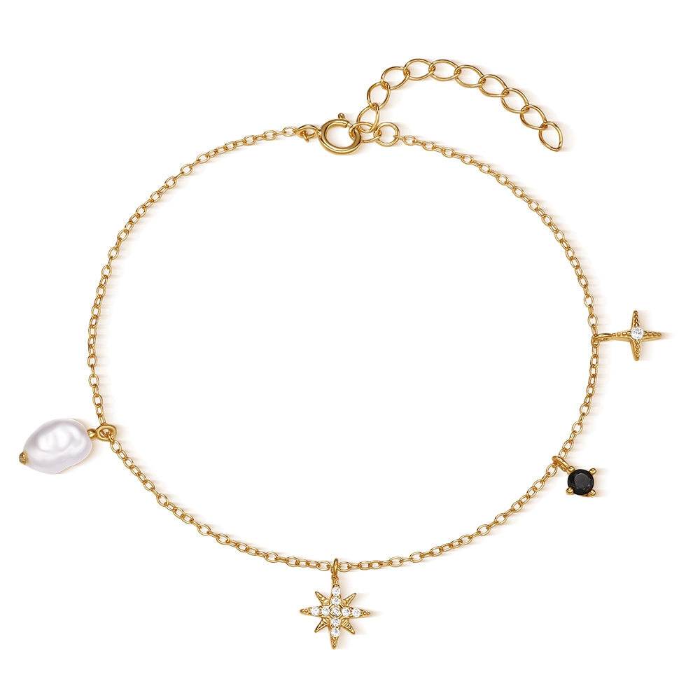 Stacked s925 sterling silver octagonal star studded diamond shaped pearl women's bracelet - MOWTE
