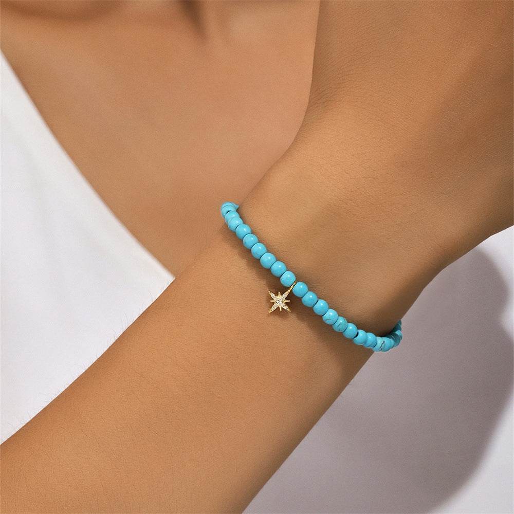 S925 pure silver turquoise zircon handmade bead bracelet versatile for daily use vintage bracelet - MOWTE