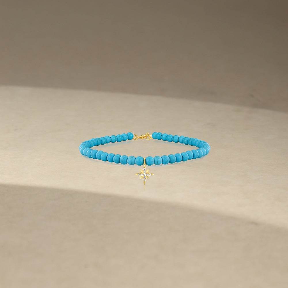 S925 pure silver turquoise zircon handmade bead bracelet versatile for daily use vintage bracelet - MOWTE