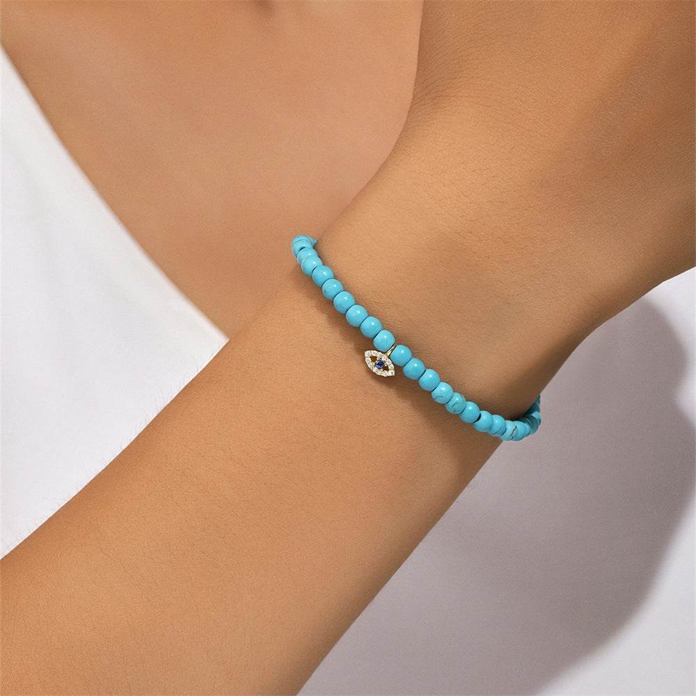 S925 pure silver turquoise zircon handmade bead bracelet versatile for daily use vintage bracelet - MOWTE