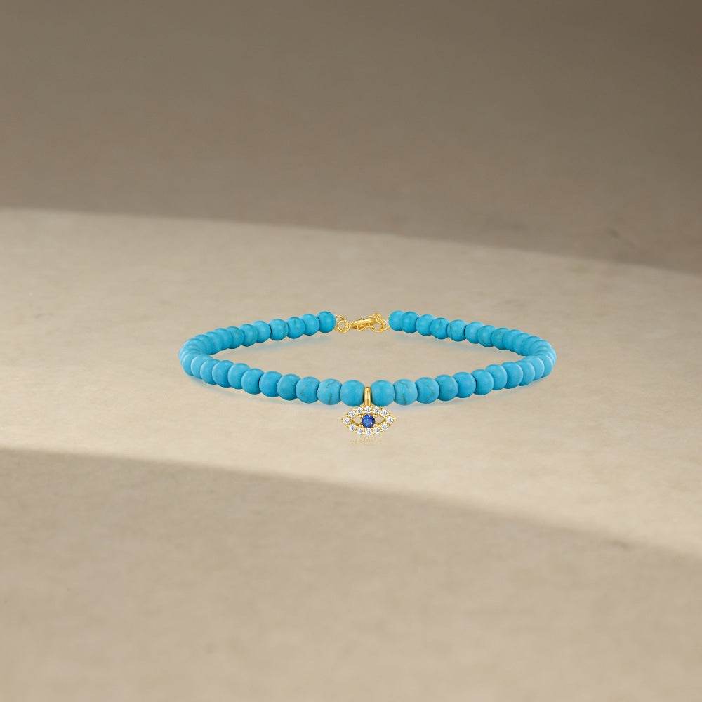 S925 pure silver turquoise zircon handmade bead bracelet versatile for daily use vintage bracelet - MOWTE