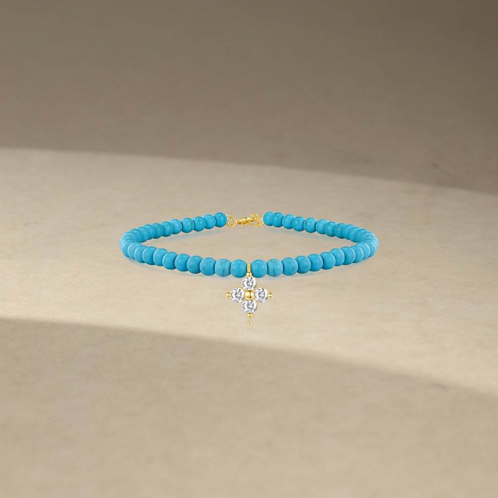 S925 pure silver turquoise zircon handmade bead bracelet versatile for daily use vintage bracelet - MOWTE
