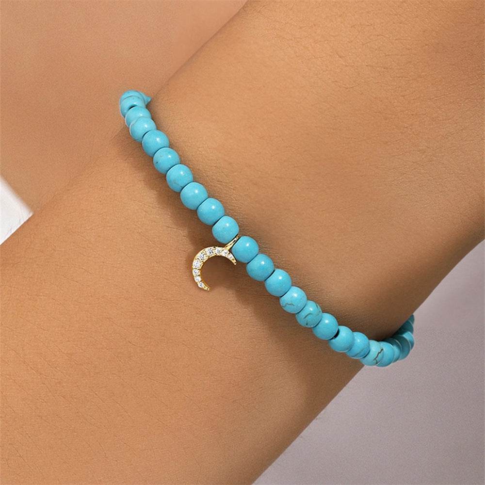 S925 pure silver turquoise zircon handmade bead bracelet versatile for daily use vintage bracelet - MOWTE
