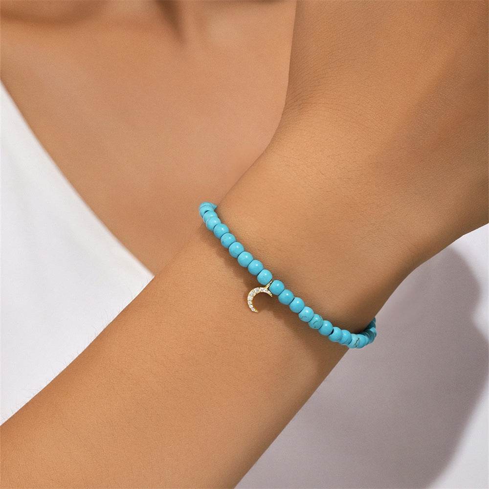 S925 pure silver turquoise zircon handmade bead bracelet versatile for daily use vintage bracelet - MOWTE