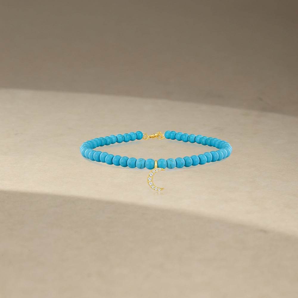 S925 pure silver turquoise zircon handmade bead bracelet versatile for daily use vintage bracelet - MOWTE