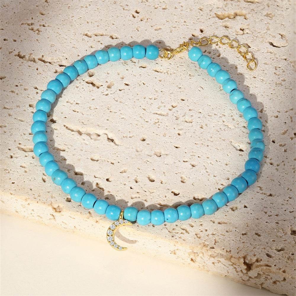 S925 pure silver turquoise zircon handmade bead bracelet versatile for daily use vintage bracelet - MOWTE