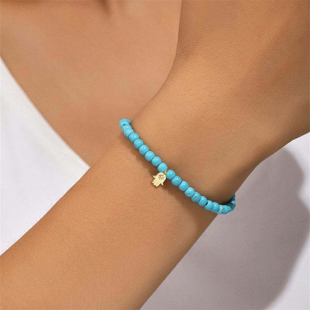 S925 pure silver turquoise zircon handmade bead bracelet versatile for daily use vintage bracelet - MOWTE