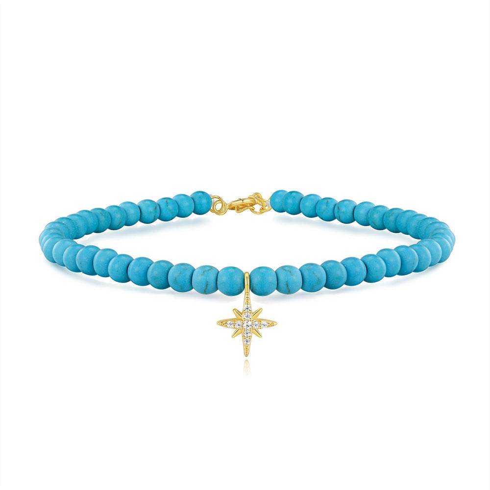 S925 pure silver turquoise zircon handmade bead bracelet versatile for daily use vintage bracelet - MOWTE
