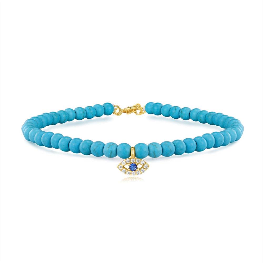 S925 pure silver turquoise zircon handmade bead bracelet versatile for daily use vintage bracelet - MOWTE