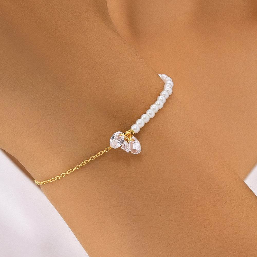 Replaceable irregular zirconia s925 pure silver half pearl chain bracelet - MOWTE