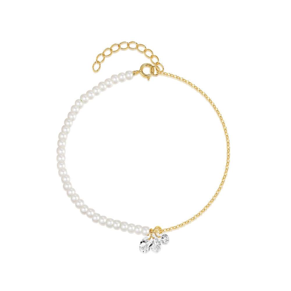 Replaceable irregular zirconia s925 pure silver half pearl chain bracelet - MOWTE
