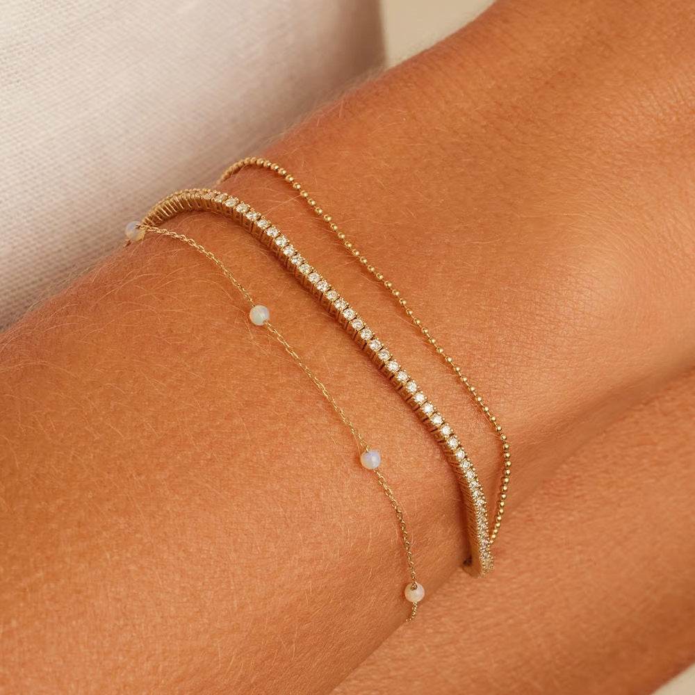 Daily versatile s925 sterling silver basic round bead chain stacked bracelet - MOWTE