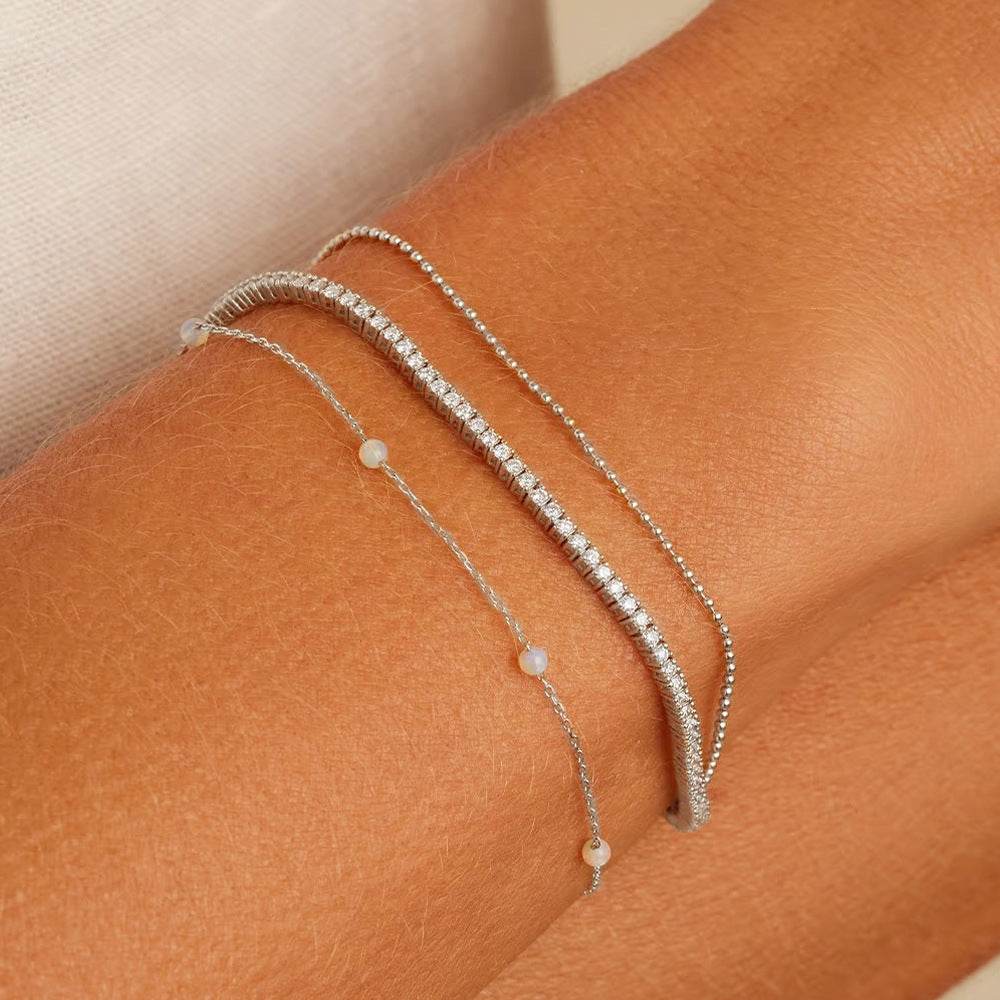 Daily versatile s925 sterling silver basic round bead chain stacked bracelet - MOWTE