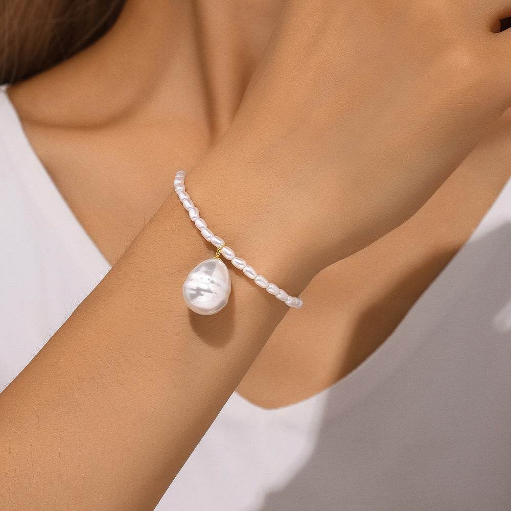 925 sterling silver irregular pearl bracelet with strong light pearl bracelet for women - MOWTE
