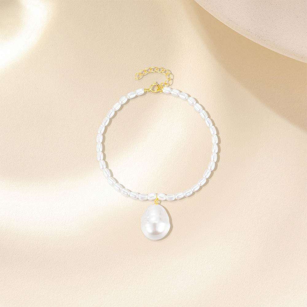 925 sterling silver irregular pearl bracelet with strong light pearl bracelet for women - MOWTE