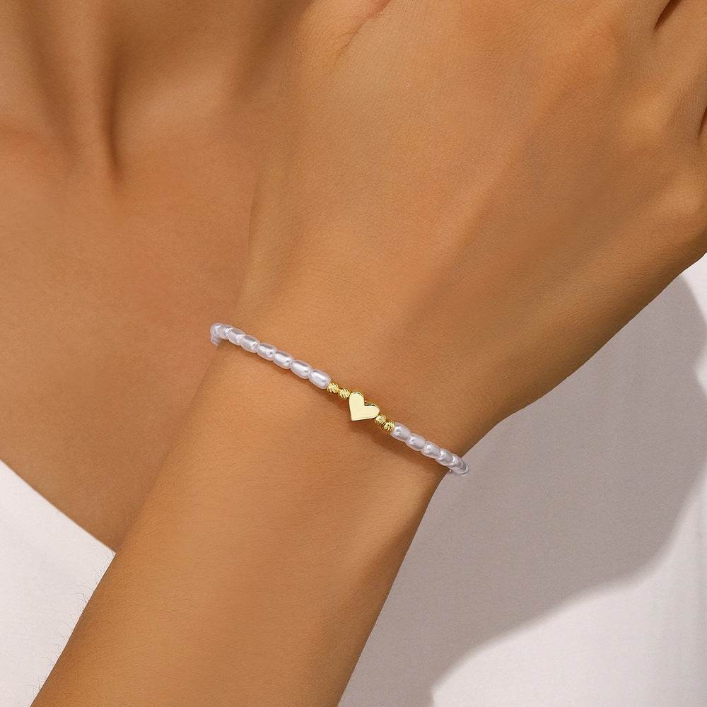 S925 pure silver millet pearl heart element women's bracelet - MOWTE